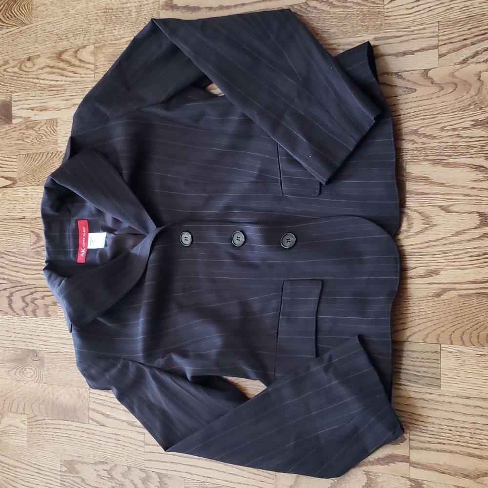(8) Anne Klein AK Stretch Pinstriped Blazer Padded Shoulders Business Formal
